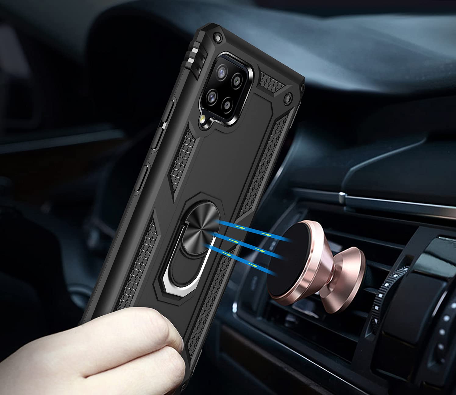 Nakedcellphone Bandit Series Samsung Galaxy A42 5G Case [Black] - Flexible TPU Anti-Shock Phone Cover with Finger Grip, Viewing Stand & Metal Mounting Plate for Daily Use, Travel, and Outdoor Activities
