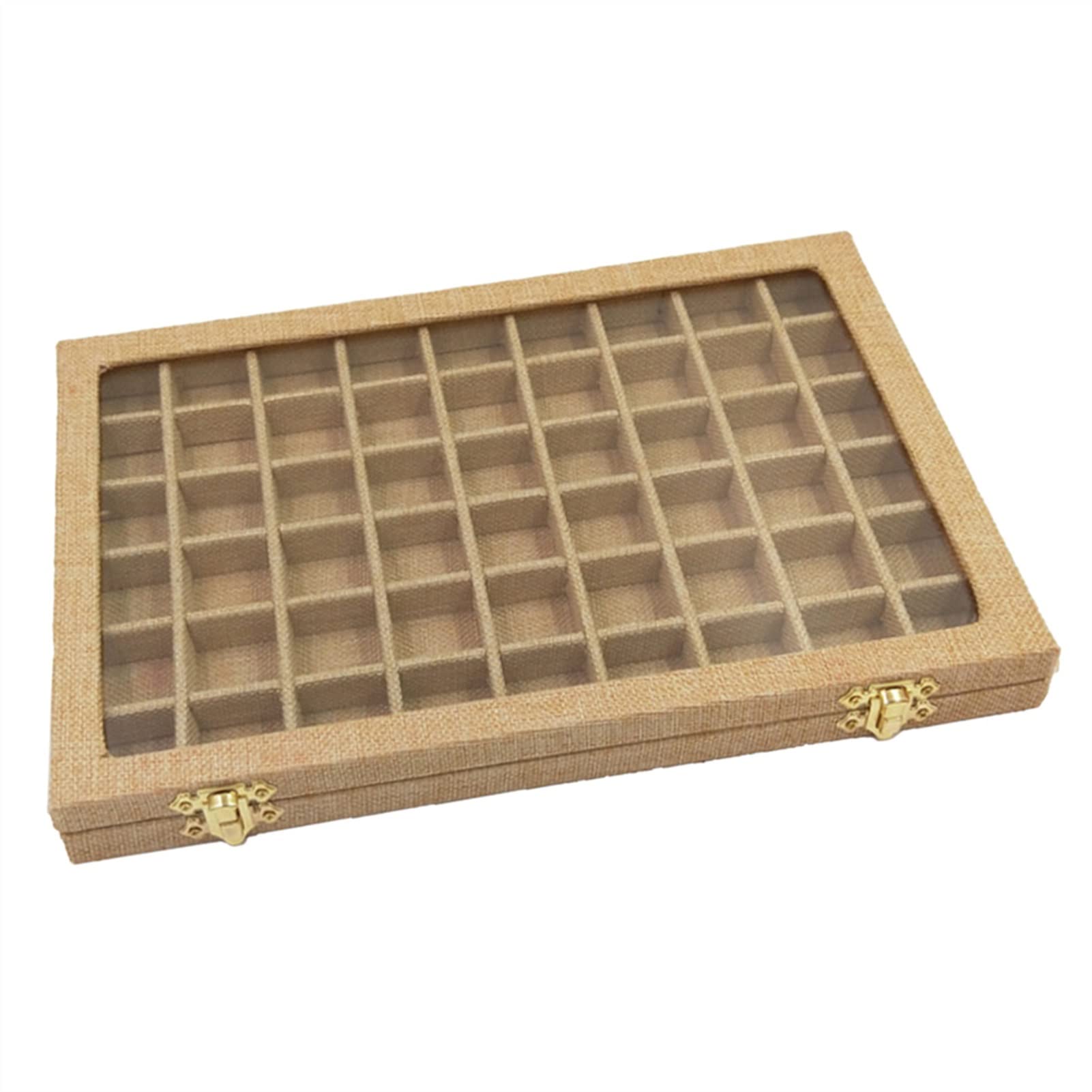 NFEGSIYA 54 Mini Grids Clear Glass Lid Jewelry Box - Premium Jewelry Organizer with Display Tray for Rings, Earrings & Necklaces | Home, Shop Counter & Travel Storage | Elegant Yellow Jewelry Packaging Case