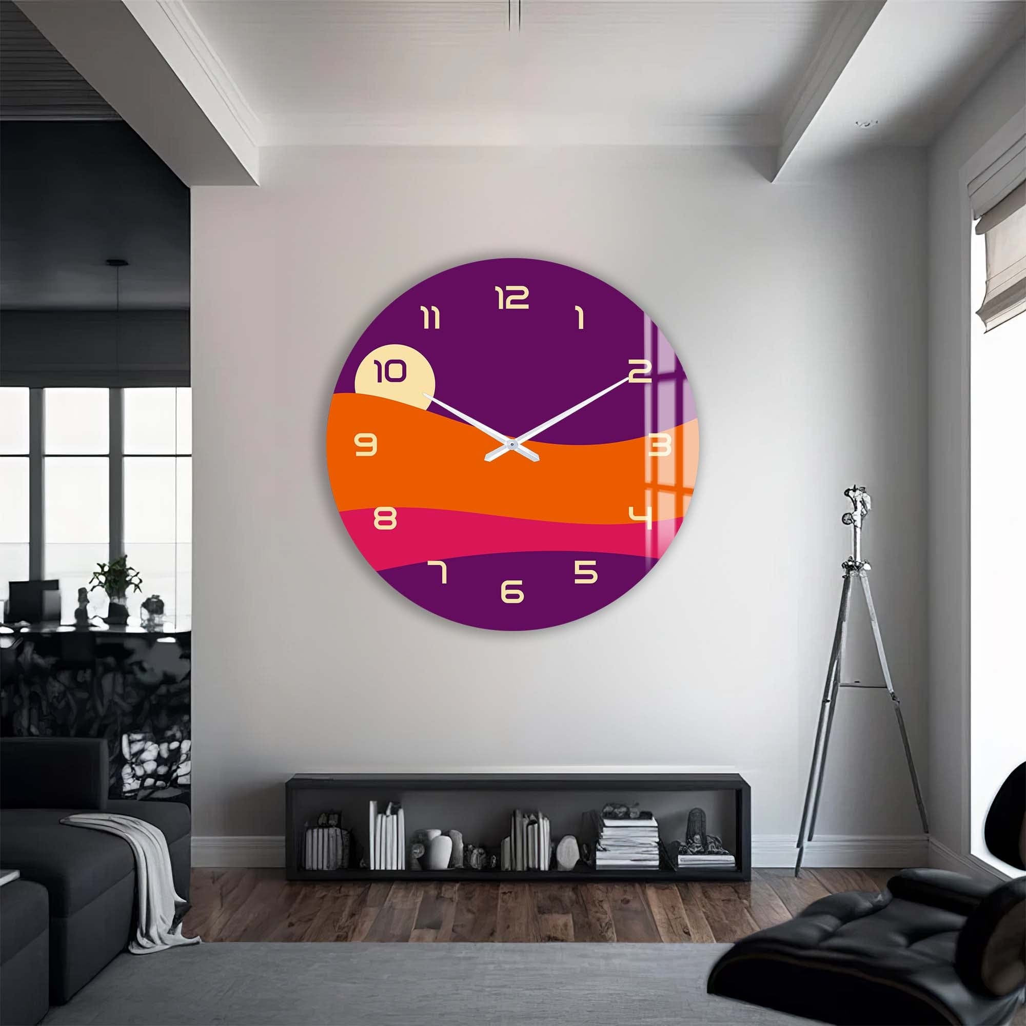 Pastel Sunset Glass Wall Clock - Modern Decorative Silent Non-Ticking Clock for Living Room, Bedroom, Office - Perfect Home Decor & Unique Gift Idea
