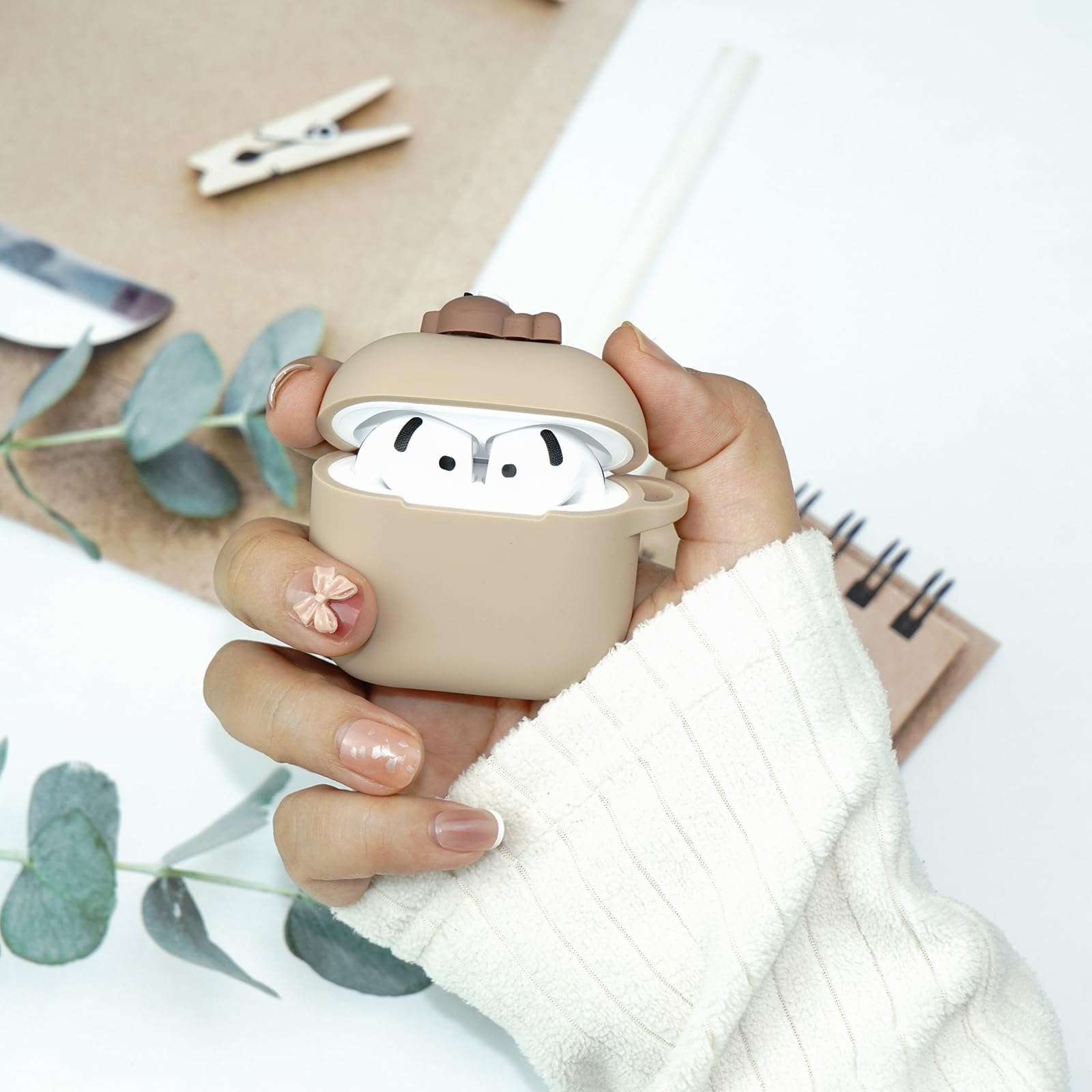 Cute Kawaii Airpod 4 Case with Keychain - Bear Design for 2024 Model | Perfect for Travel & Daily Use