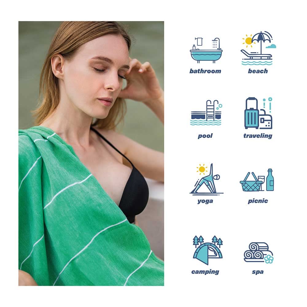 Turkish Beach Towel - Oversized 37x68, Quick-Dry & Sand-Free - Perfect for Pool, Beach & Travel (Green)