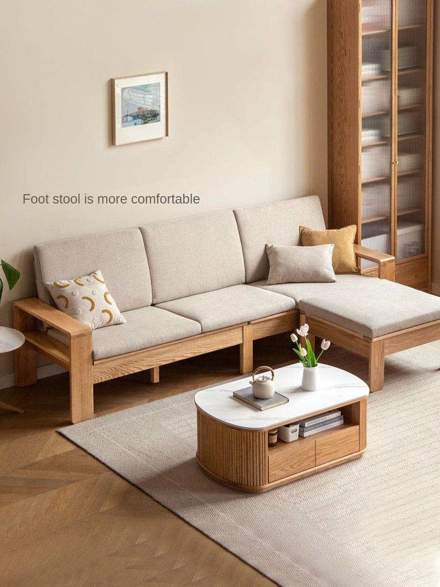 Modern Nordic Fabric Sofa - Solid Oak Wood Frame - Stylish & Durable Living Room Furniture for Small Spaces & Apartments