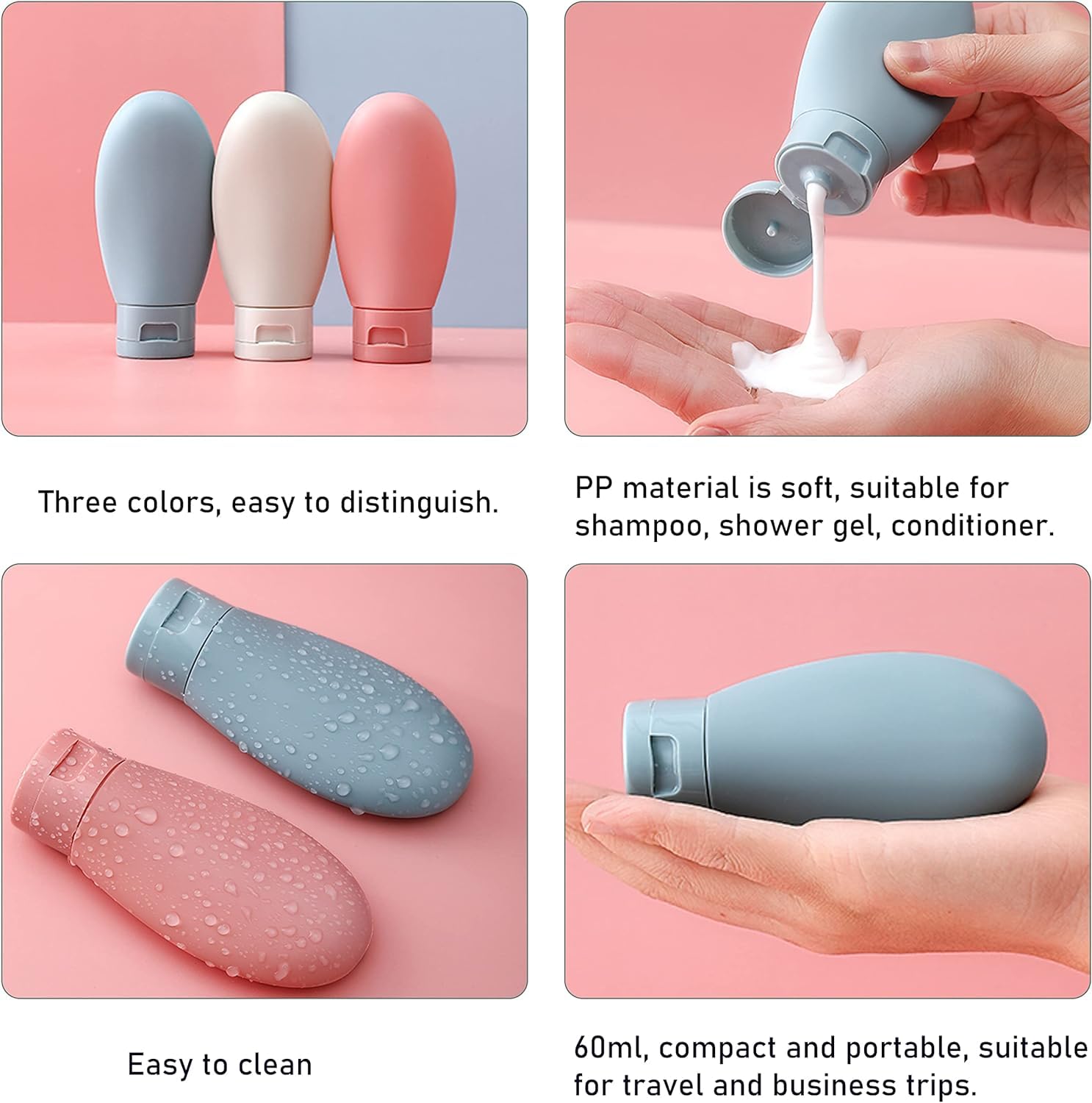 PiyuBind 10-Pack Travel Bottles Set - Leak Proof Silicone Squeezable Containers (60ml & 80ml) for Shampoo, Lotion & Body Wash - Multicolor Toiletry Kit for Women & Men - Perfect for Air Travel, Gym & Camping Trips