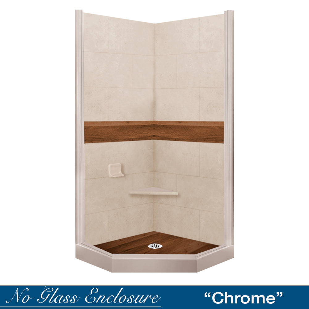 Neo Angle Brown Sugar Sistine Stone & Burnt Oak Wood Accent Shower Remodel Kit - DIY Bathroom Upgrade for Modern Home Renovation | Perfect for Small Spaces and Luxurious Spa-Like Showers