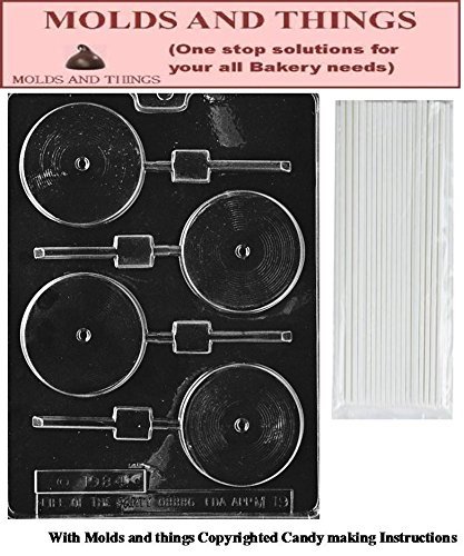 Premium RECORD Lolly Chocolate Candy Mold Kit with Detailed Molding Instructions + 50 Lollipop Sticks - Perfect for DIY Candy Making, Birthday Parties & Holiday Treats