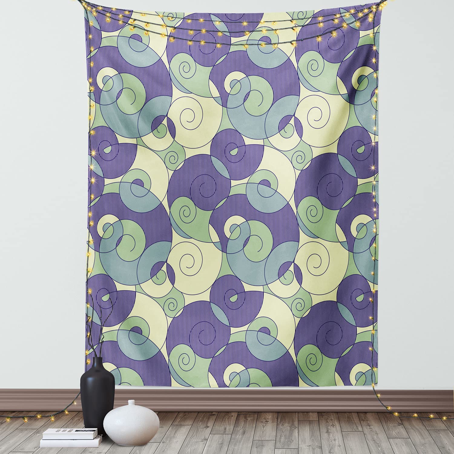 Ambesonne Abstract Tapestry Wall Hanging - Vintage Spirals Geometric Design for Bedroom, Living Room & Dorm Decor - 40x60 Inches Indigo Green - Perfect for Boho Home Decor, Party Backdrops & Photo Shoot Backgrounds
