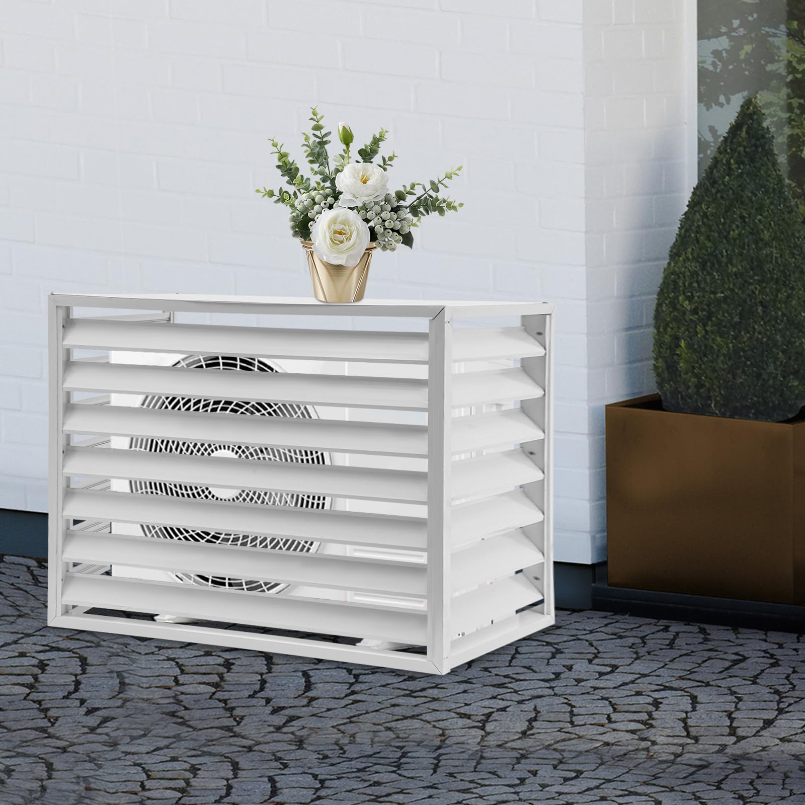 White 3-Panel Outdoor Air Conditioner Fence Privacy Screen - 40.16 x 22.05 x 31.5 Inches - Durable AC Unit Cover for Yard, Patio & Garden Decoration