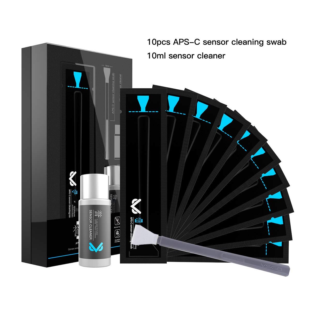 VSGO VS-S02-E APS-C Digital Camera Sensor Cleaning Kit - 10 Clean Swabs with Sensor Cleaner Solution & Travel Optical Cleaning Kit for DSLR, Mirrorless Cameras - Perfect for Professional Photographers & Travel Enthusiasts