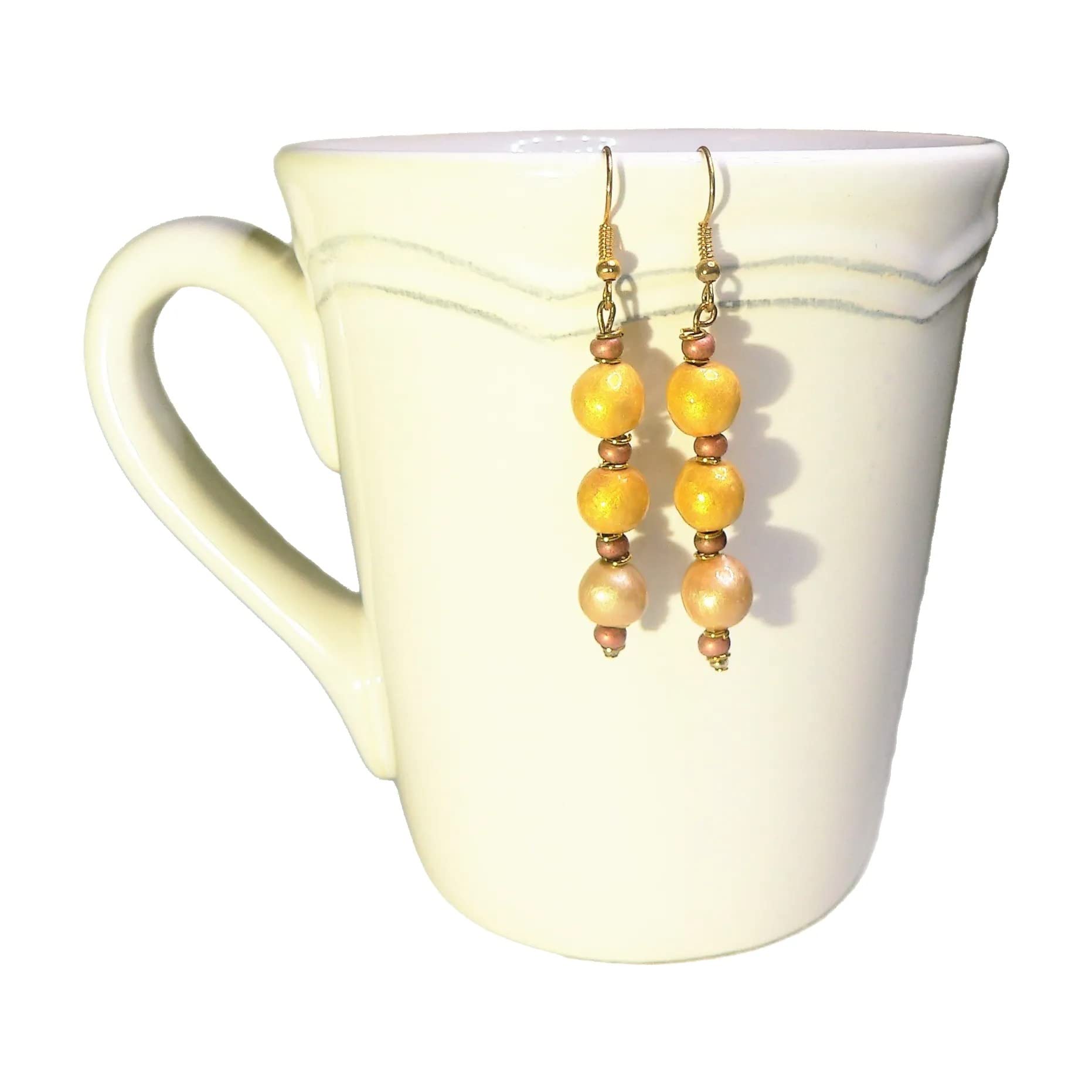 Ceramic Earrings for Women - Sunny Yellow & Icy Pink Dangle Earrings | Elegant Handmade Jewelry for Daily Wear, Parties & Gifts