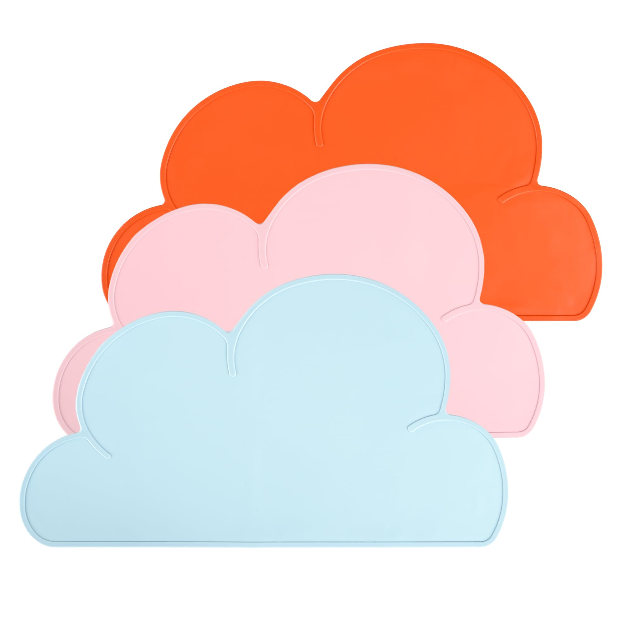Non-Slip Silicone Placemats Set of 3 - Cloud Shaped BPA-Free Table Mats with Raised Edges | Easy Clean & Roll Up | Perfect for Dining Tables, Restaurants, Picnics & Travel | Waterproof & Reusable Home Decor