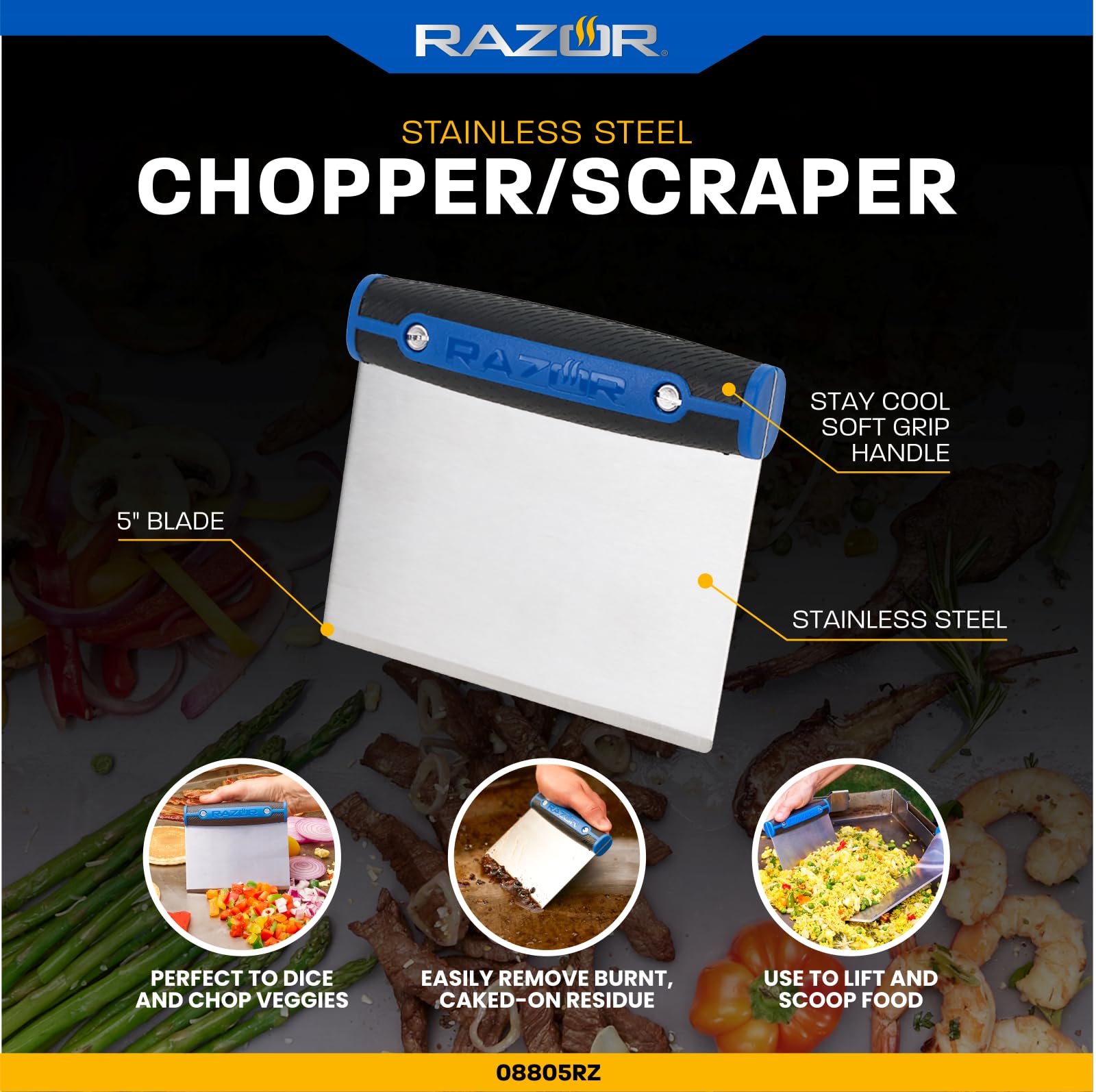 RAZOR Griddle Chopper and Scraper 08805RZ - Ultimate Camp Cooking Tool for Blackstone Griddles | Perfect for Outdoor Cooking, Camping & Backyard BBQs