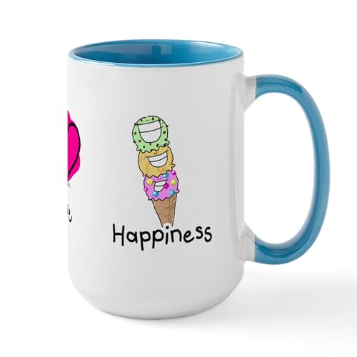 White/Blue Inside - Peace Love And Ice Cream Large Mug