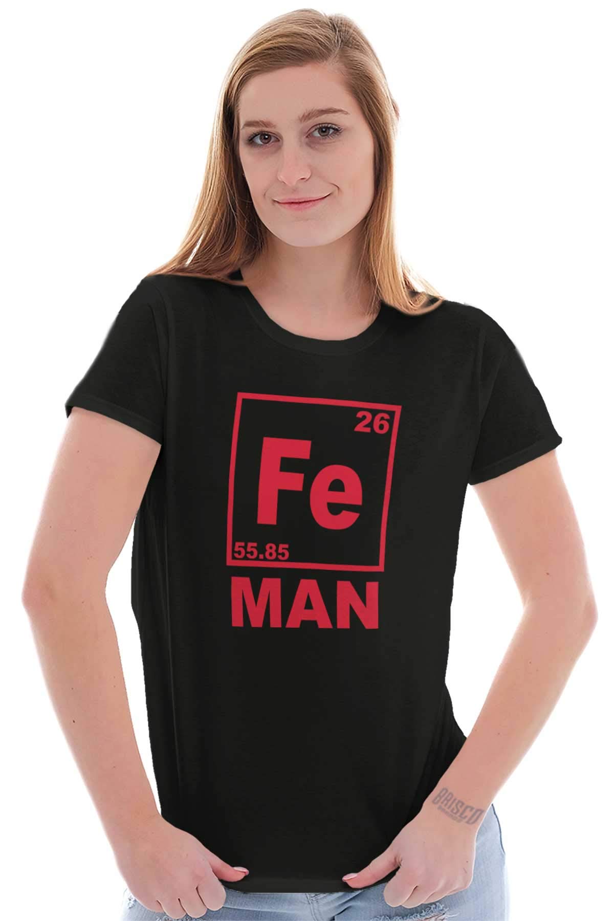 Fe Iron Science Elements Superhero Women's Graphic Tee - Junior & Adult Sizes - Chemistry Enthusiast Shirt for School, Cosplay & Comic Con