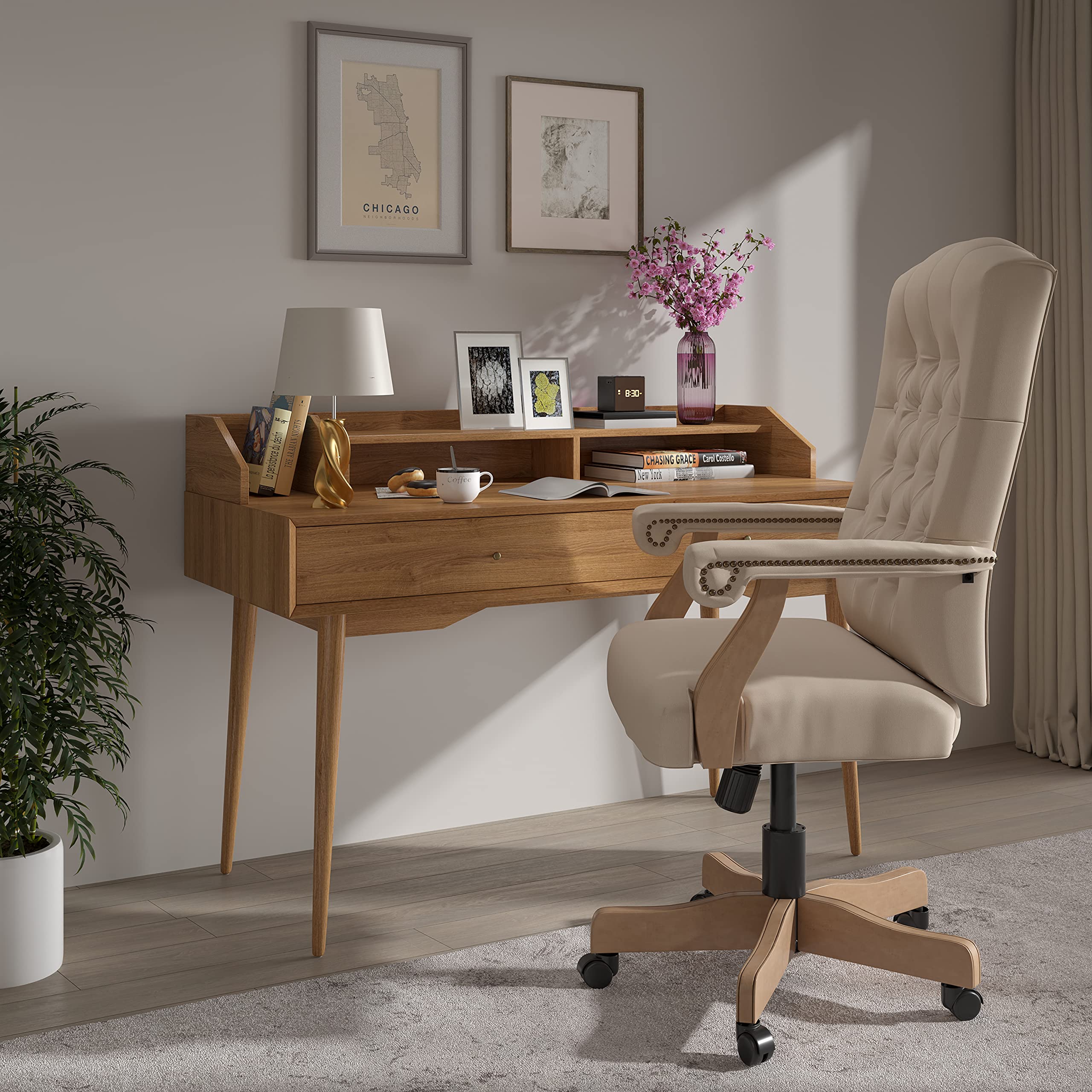 Ergonomic Swivel Office Chair with Wood Base for Home & Office