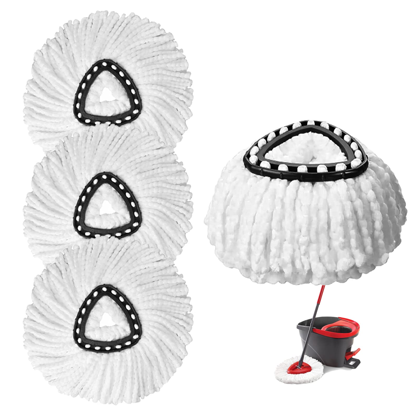 4 Pack Microfiber Mop Replacement Heads - Compatible with Triangle Spin Mops, 360° Rotating & Easy Wringing for Effortless Floor Cleaning - Perfect for Hardwood, Tile & Laminate Floors in Homes & Offices