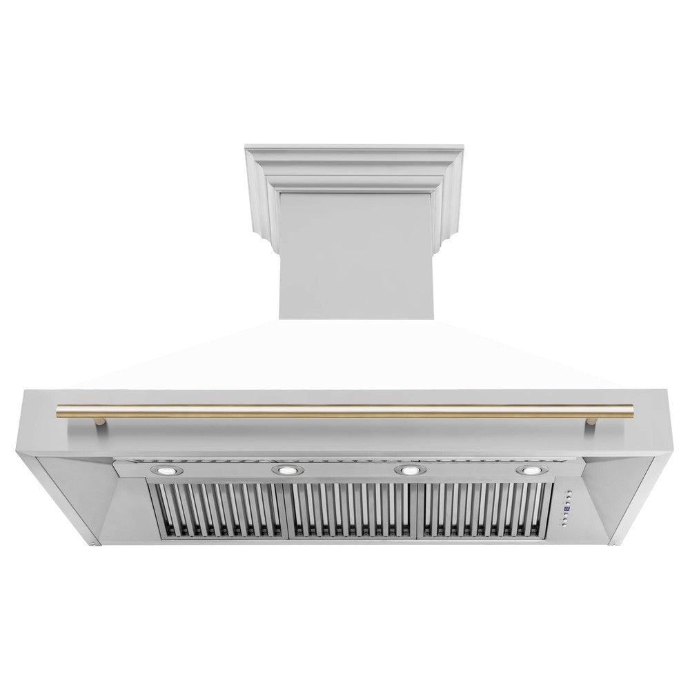 ZLINE Autograph Edition 48-Inch Stainless Steel Range Hood with White Matte Shell & Accent Handle (8654STZ WM48) - Premium Kitchen Ventilation for Modern Homes