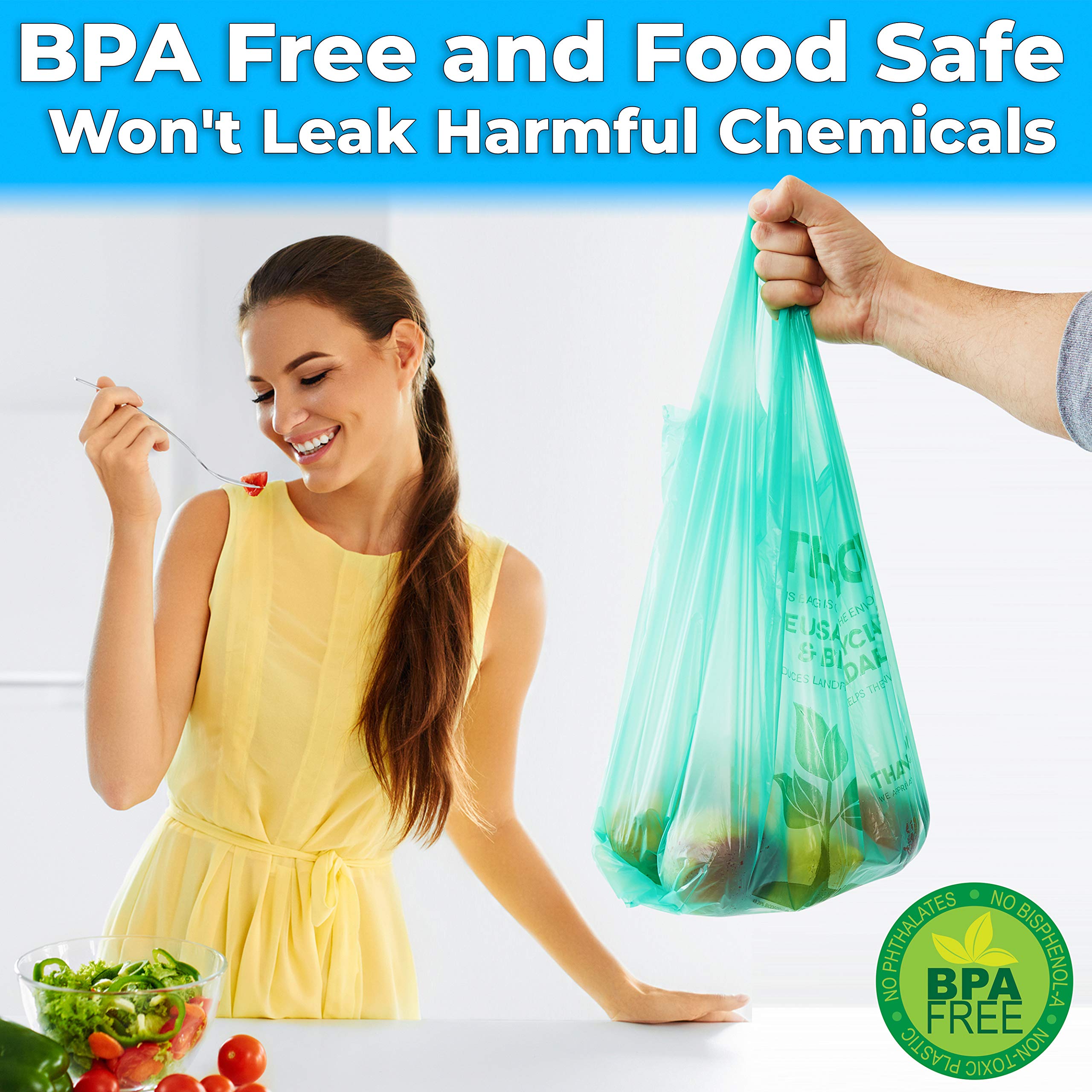 Avant Grub Heavy Duty Plastic Grocery Bags - Bulk T-Shirt Shopping Bags for Business & Restaurants - Thick Green Reusable Bags - Perfect for Retail Stores, Farmers Markets & Takeout Services
