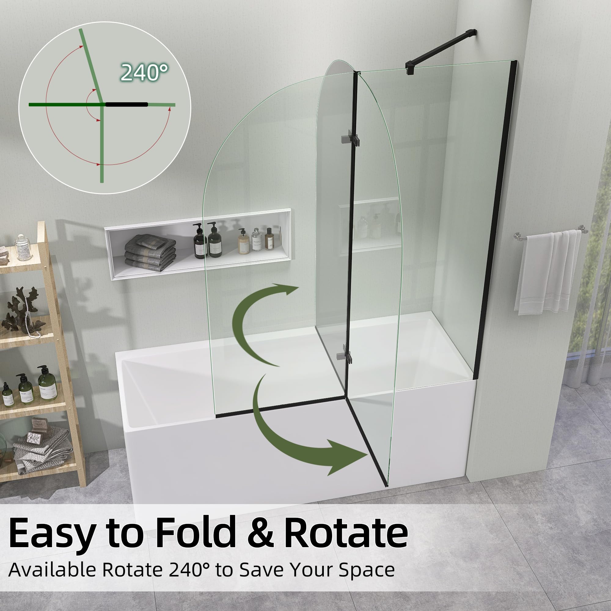 Frameless Folding Swing Shower Door for Bathtub - 48