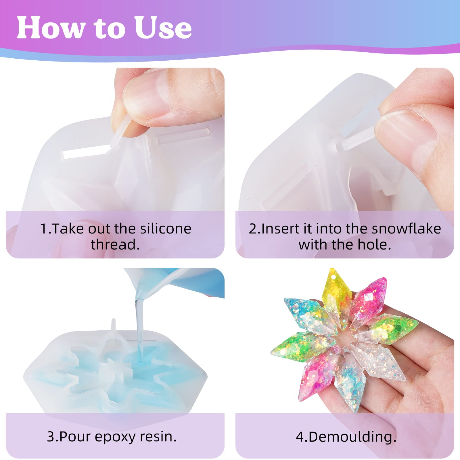 LET'S RESIN Christmas Snowflake Resin Molds - 6 Pcs Silicone Epoxy Molds in Varying Sizes for 3D Ice Crystal Ornaments, Tree & Car Decorations | Perfect for DIY Holiday Crafts, Gift Making, and Festive Home Decor