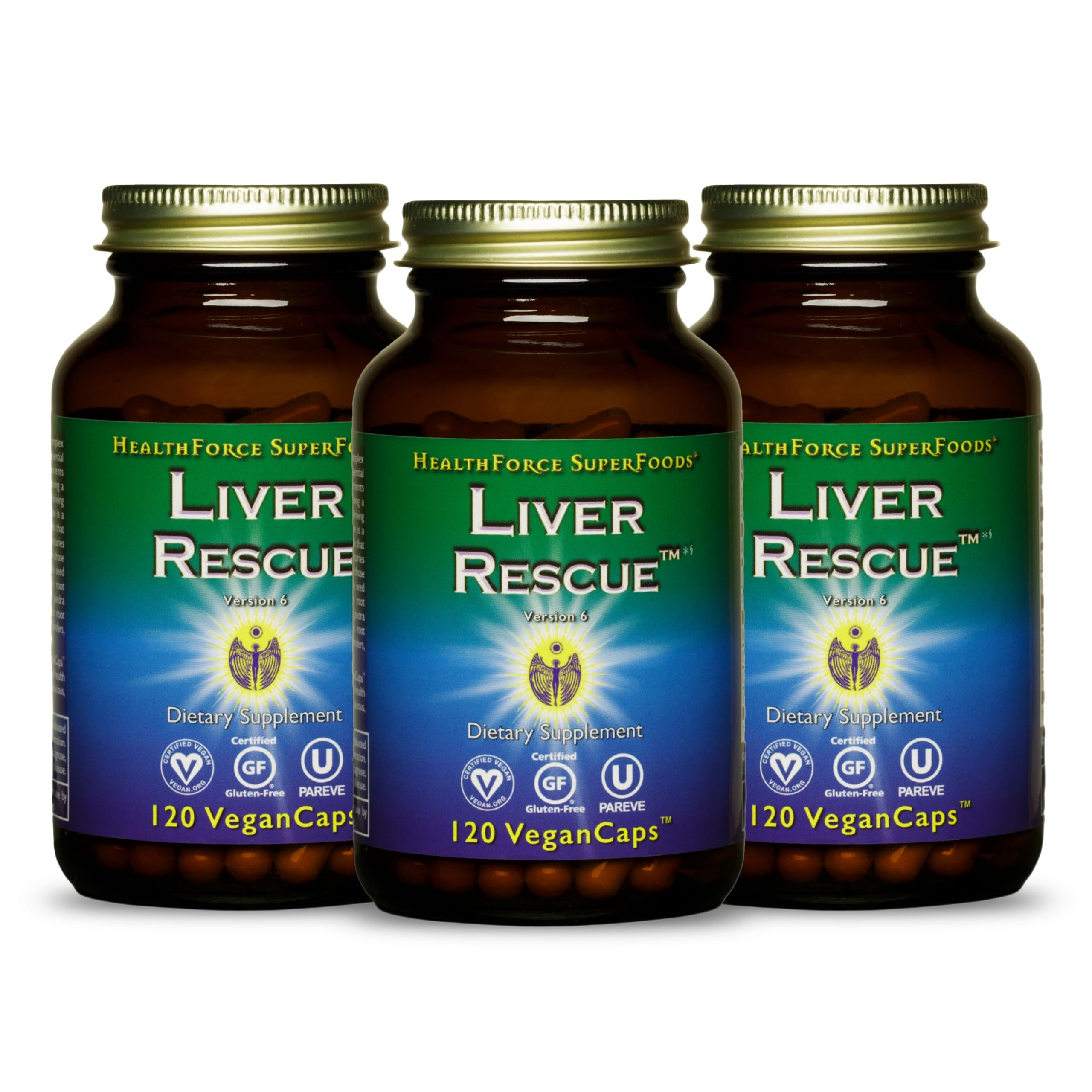 HealthForce SuperFoods Liver Rescue Supplement - Natural Liver Detox & Cleanse with Milk Thistle & Dandelion Root - Gluten-Free Vegan Liver Support - 120 Capsules (3 Pack) - Supports Liver Health for Alcohol Recovery, Heavy Metal Detox & Daily Wellness