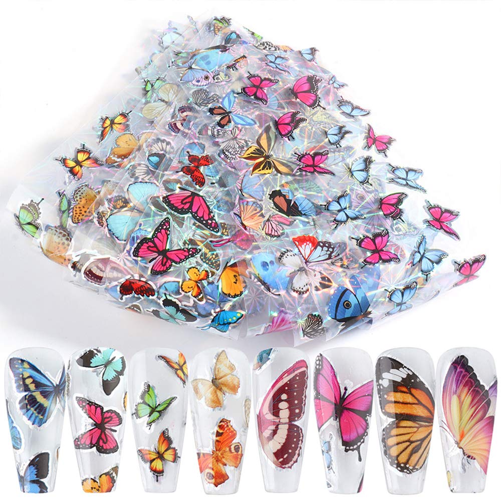 10 Sheets Butterfly Nail Art Foil Transfer Stickers - Holographic Nail Decals for DIY Manicure & Nail Decoration - Perfect for Party, Wedding, and Everyday Nail Art Designs