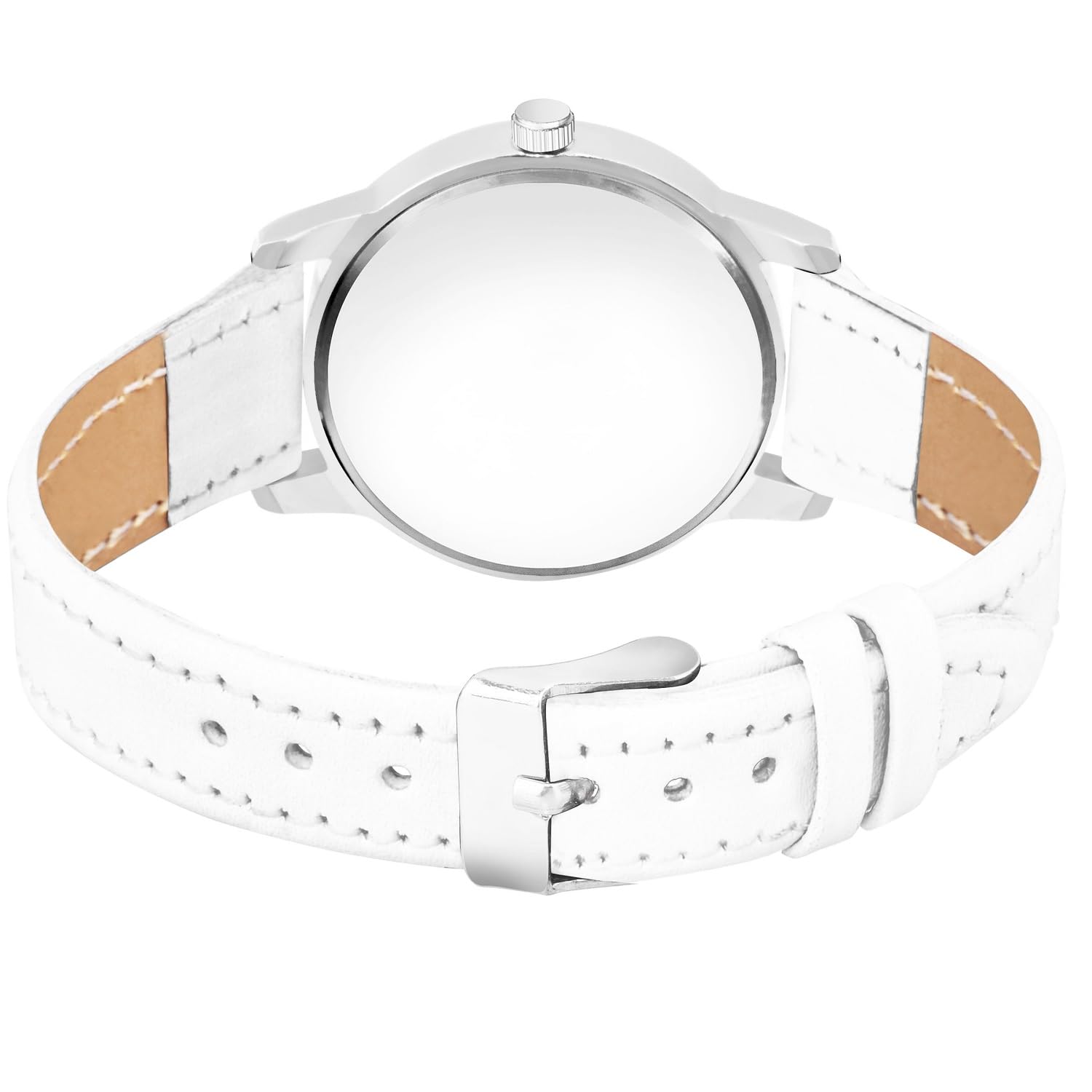 KIARVI GALLERY Women's Stylish Sunrise Silver Dial Analog Watch with Leather Strap - Fashionable Timepiece for Girls & Women (Black-White) - Perfect for Office, Dating & Everyday Wear