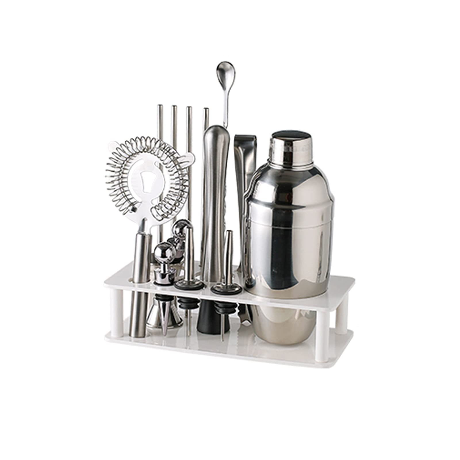 Premium 15-Piece Stainless Steel Cocktail Shaker Set with Built-in Strainer - Professional Bartender Kit for Home Bars, Mixology & Cocktail Parties (Silver) | Perfect for Mojitos, Margaritas & Craft Cocktails