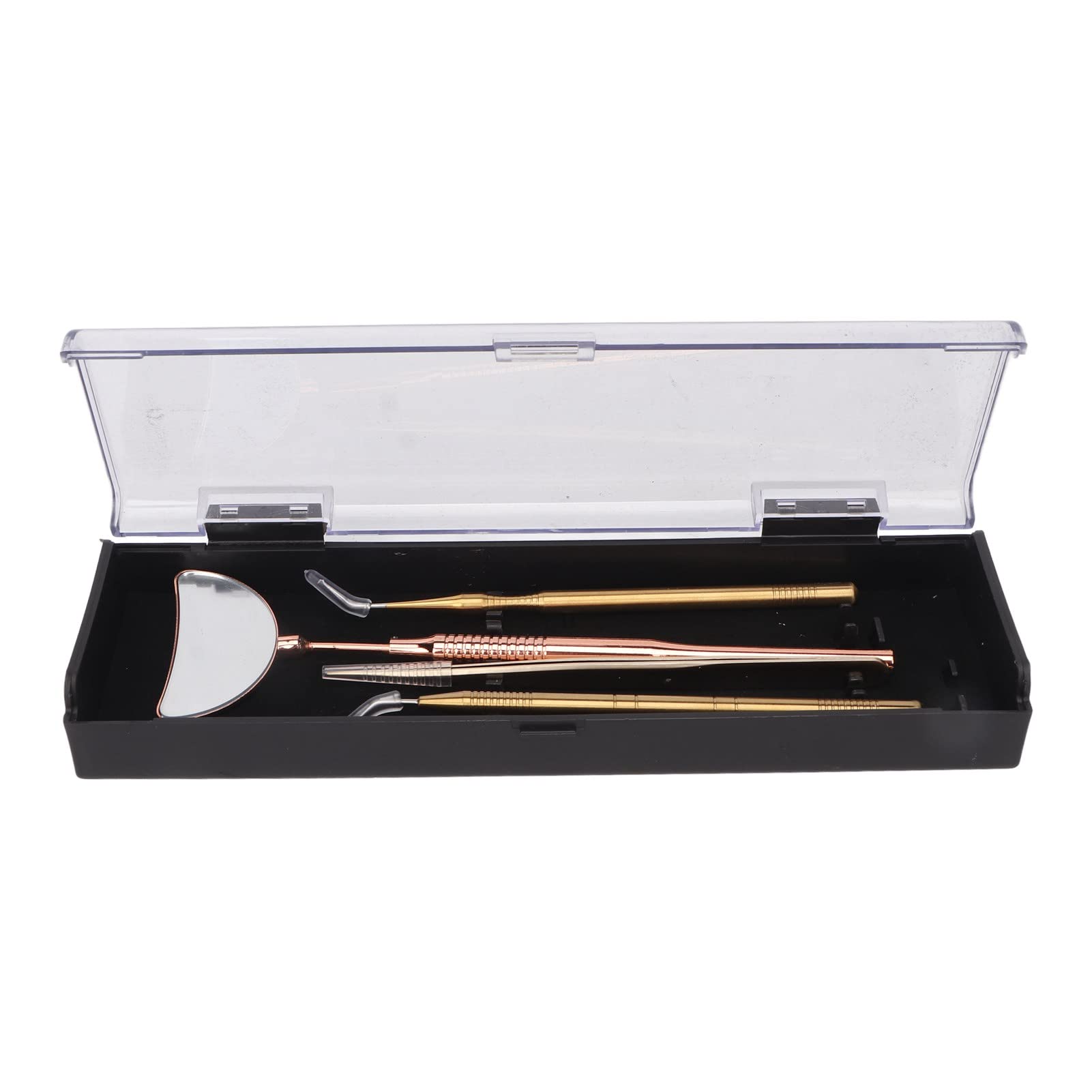 **4PCS Rose Gold Eyelash Extension Mirror & Tweezers Set - Stainless Steel Non-Slip Beauty Salon Tools for Professional Lash Artists & DIY Home Use**