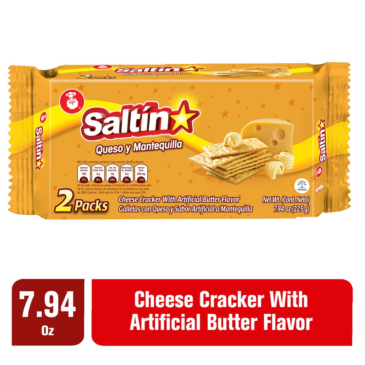 Saltin Noel Cheese and Butter Crackers - Delicious Cheese & Butter Flavor, 7.93 Oz (Pack of 4) | Perfect for Snacking, Parties & Holiday Gatherings