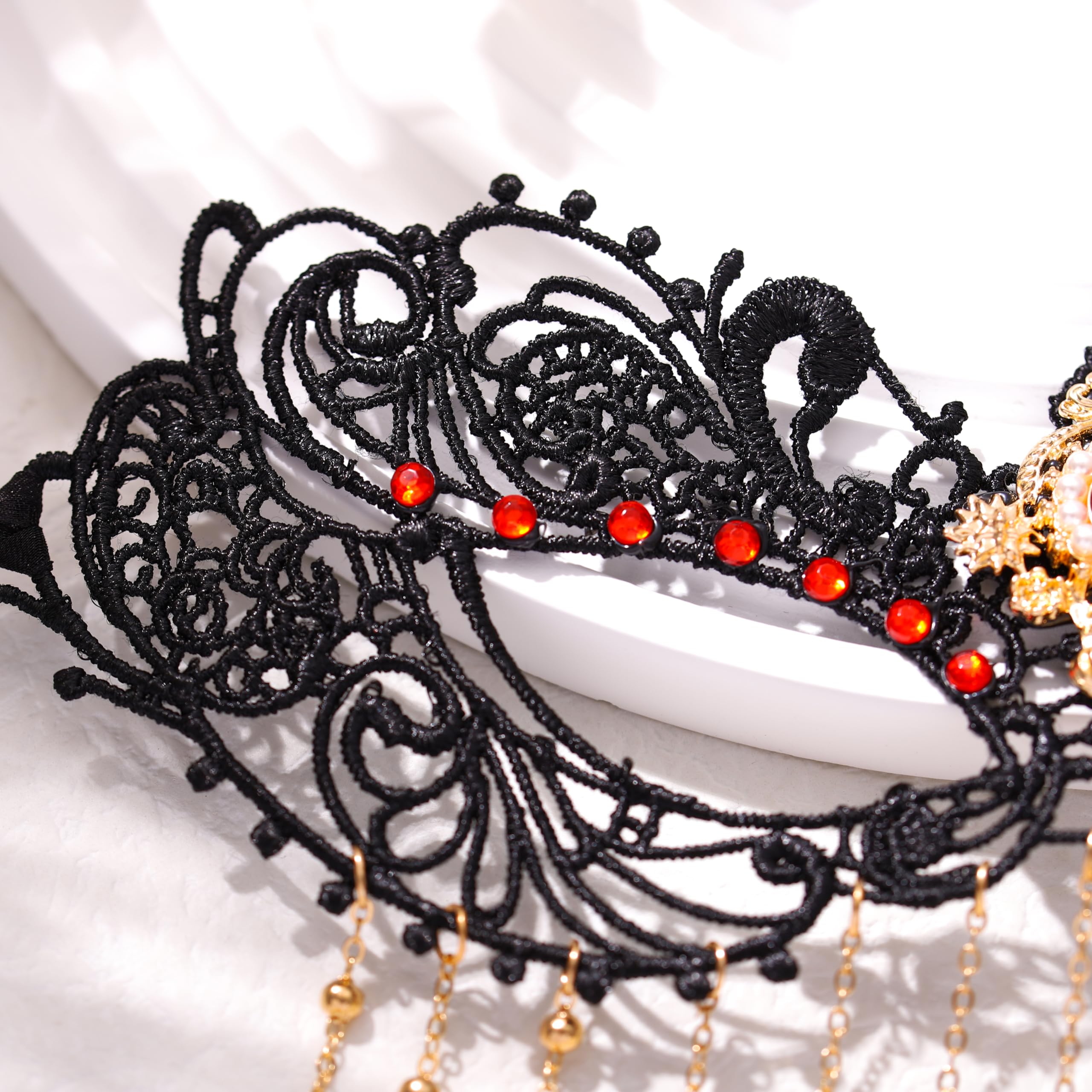 Elegant Rhinestone Masquerade Mask with Tassel & Beaded Details - Crystal Lace Costume Mask for Women | Perfect for Mardi Gras, Halloween Parties & Venetian Balls