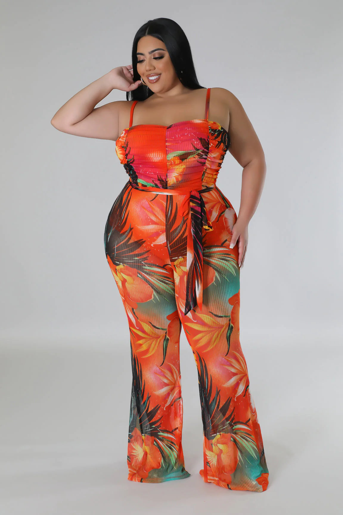 Meribella Tropical Print Jumpsuit for Women - Flattering Curve Fit, Summer Beach Vacation Outfit, Boho Chic Style