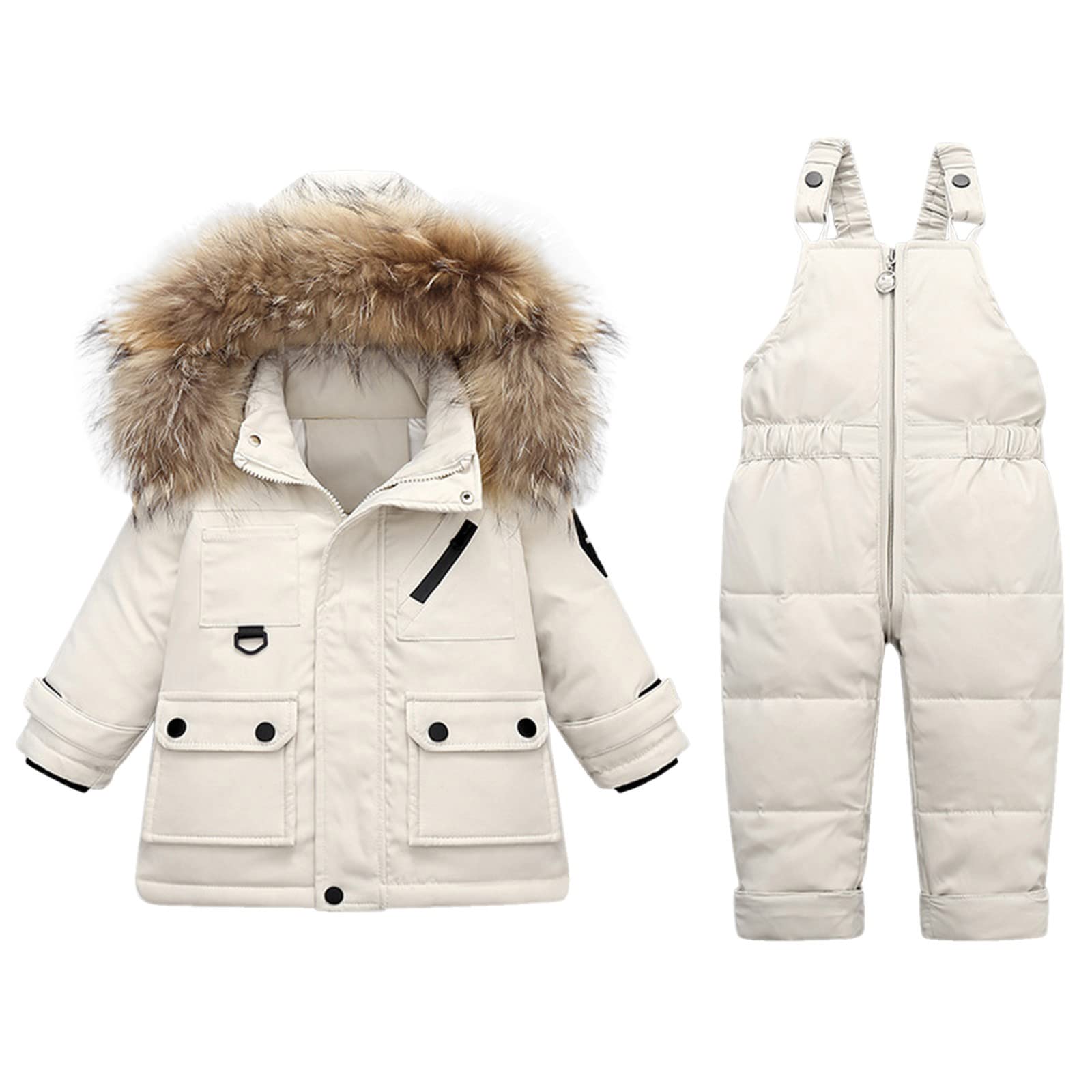 EnJoCho Toddler Winter Down Jumpsuit Set - Warm Hooded Down Coat for Baby Girls & Boys (White, 3-4 Years) - Perfect for Outdoor Play, Snow Days & Cold Weather Adventures