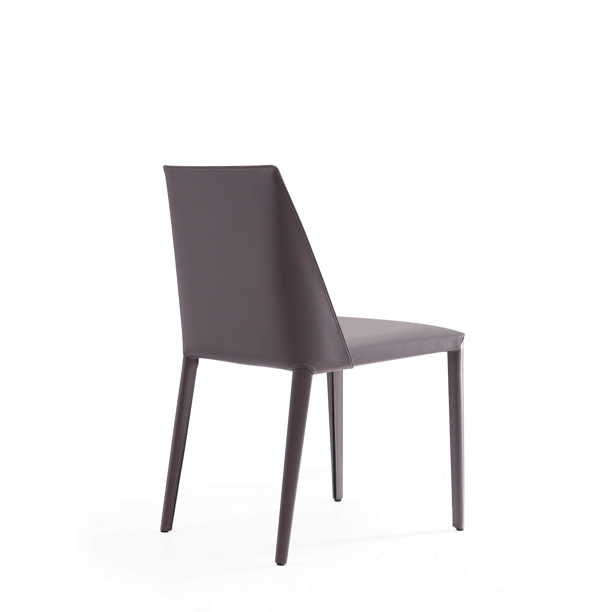 Paris Modern Saddle Leather Dining Chairs - Set of 2 Grey Metal Frame Kitchen Chairs with Padded Seat | Fully Assembled Comfortable Accent Furniture for Dining Room, Kitchen & Breakfast Nook