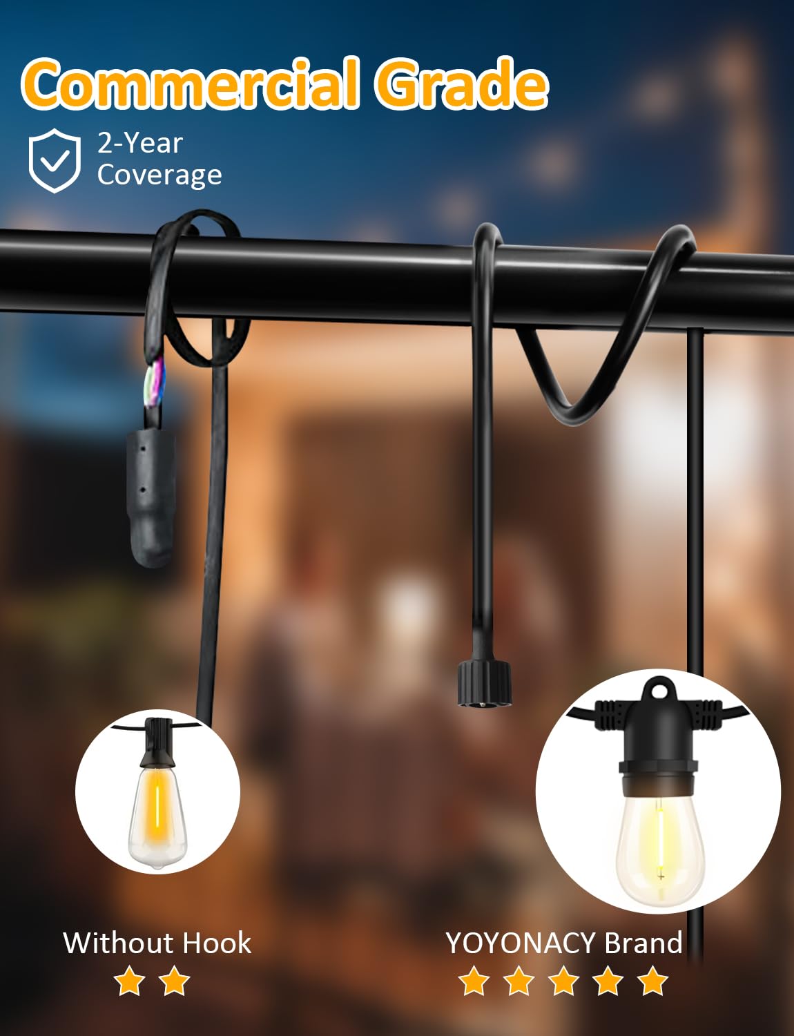 50FT Solar String Lights Outdoor Waterproof - 15+1 S14 LED Bulbs with Remote Control, Timer & 8 Dimmable Modes - USB Powered Solar Lights for Patio, Yard, Balcony, Camping - Perfect for Backyard Parties, Weddings & Outdoor Decor