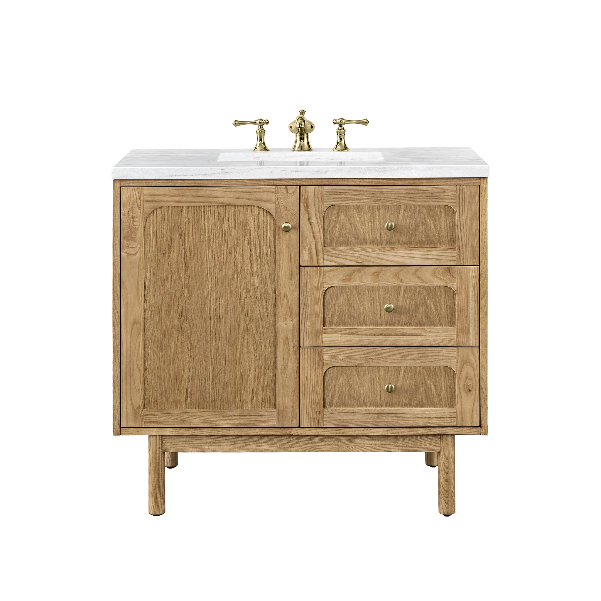 Laurent 36 Inch Single Bathroom Vanity with Light Natural Oak Finish and 3CM Arctic Fall Top - Perfect for Modern Bathroom Renovations and Small Space Solutions