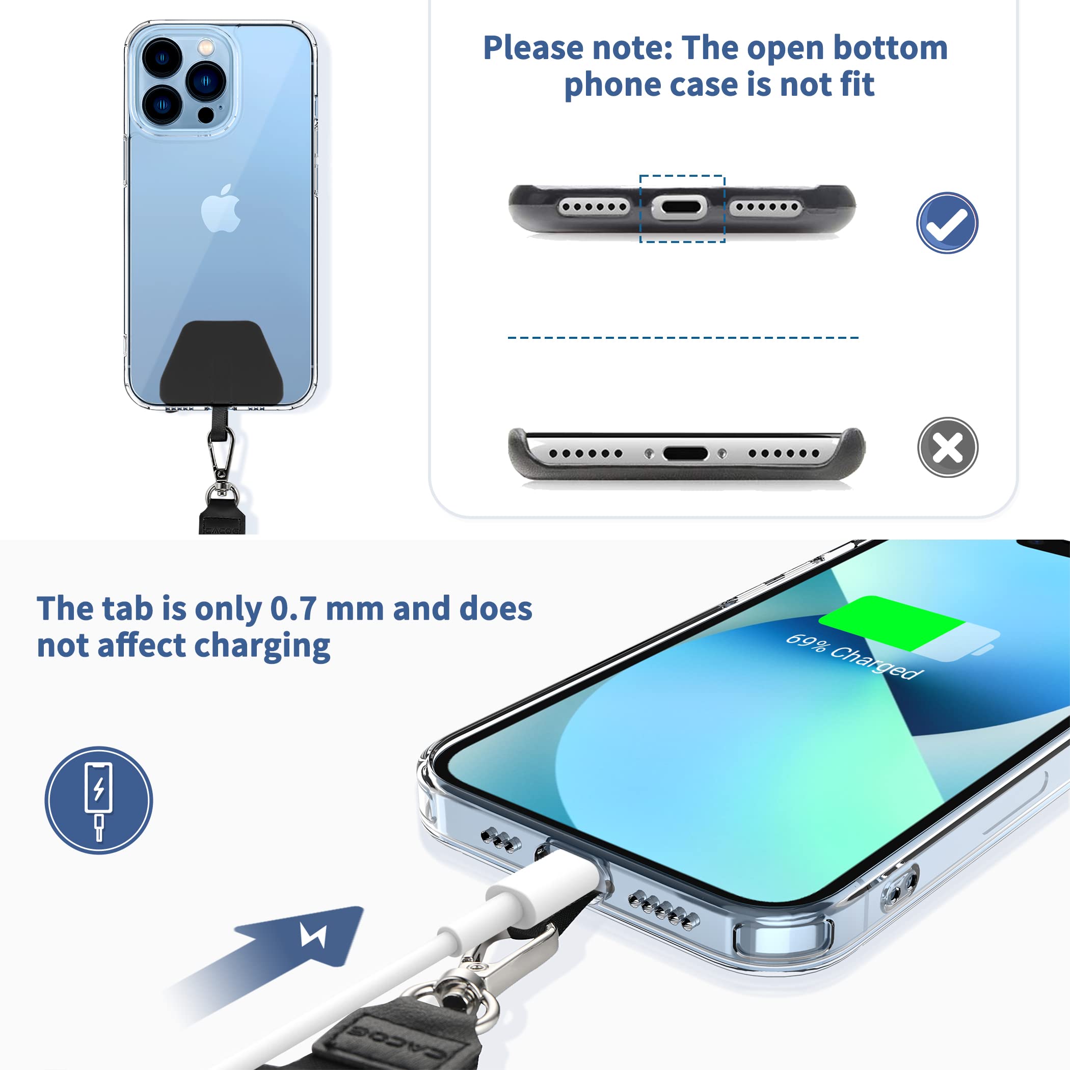 CACOE Adjustable Phone Lanyard Set - Neck & Wrist Straps for Smartphones (Black) - Perfect for Work & Travel
