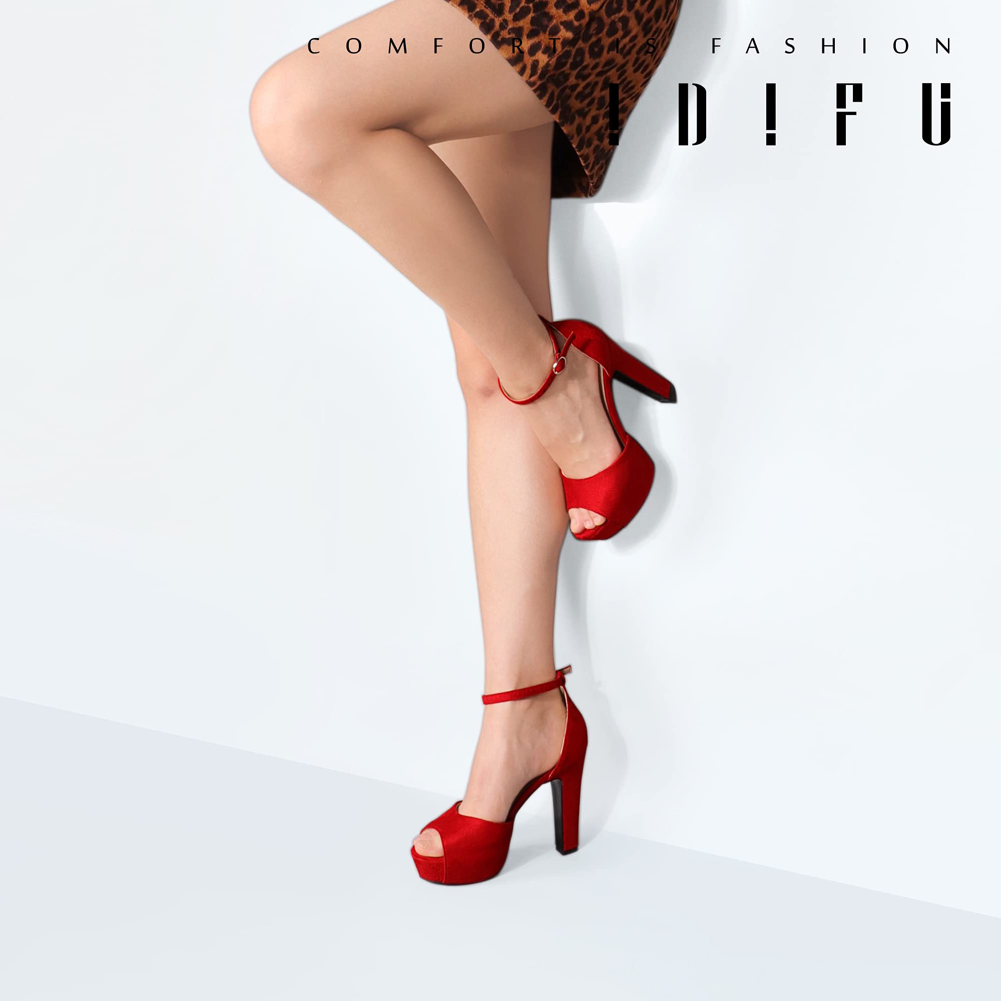 IDIFU Women's Chunky High Heel Sandals - Peep Toe Platform Ankle Strap Dress Shoes for Wedding, Party & Evening Wear | Bride & Prom Heels for Women