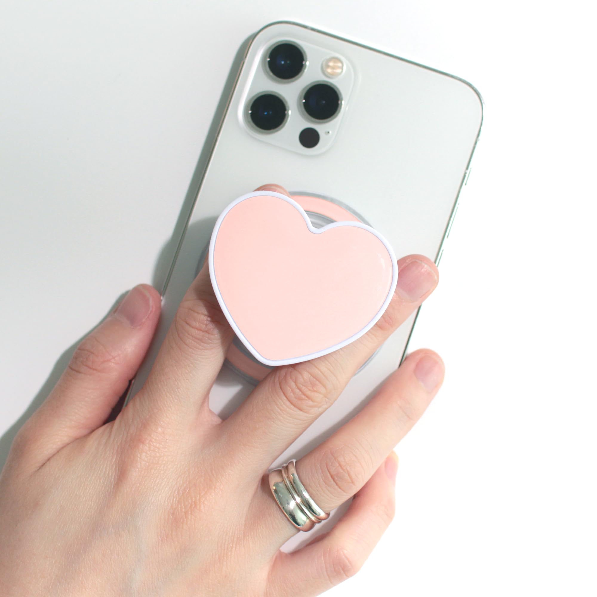 Magnetic Heart Phone Grip Stand - Pink Macaron for Smartphones & Tablets - Perfect for Hands-Free Viewing