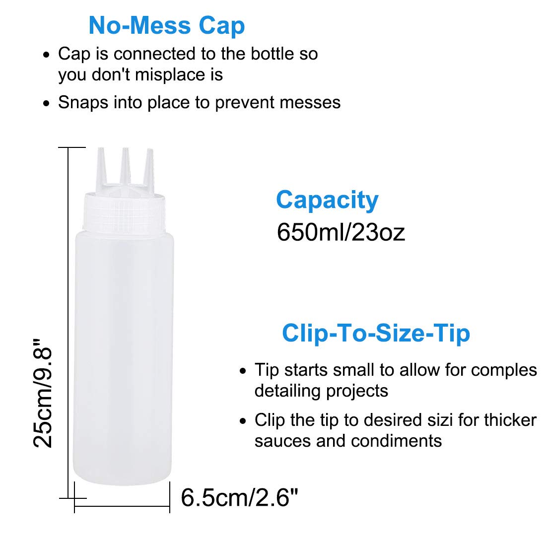uxcell 23oz Plastic White 3 Hole Squeeze Bottles - Leakproof Condiment Dispenser for Ketchup, Syrup, Dressings, Sauces - Perfect for Kitchen, Restaurant, BBQ & Food Storage