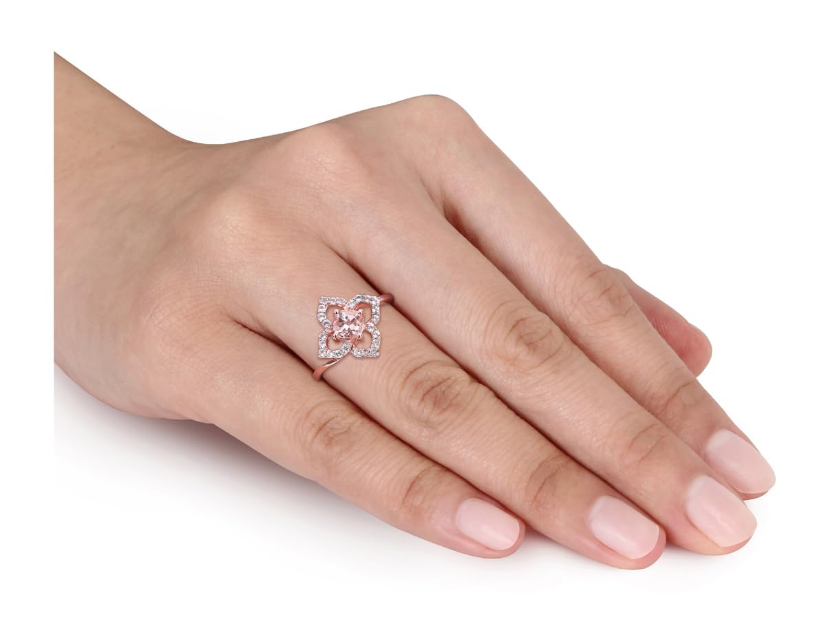 4/5 Carat (ctw) Morganite & White Topaz Floral Ring in Rose Gold Plated Sterling Silver - Elegant Gift for Women, Perfect for Weddings, Anniversaries & Special Occasions