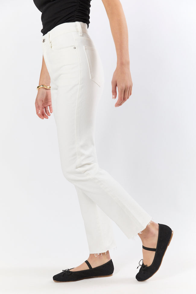 Westin White Straight Leg Raw Hem Jeans for Women - High Waist Distressed Denim Pants - Casual & Streetwear Outfits