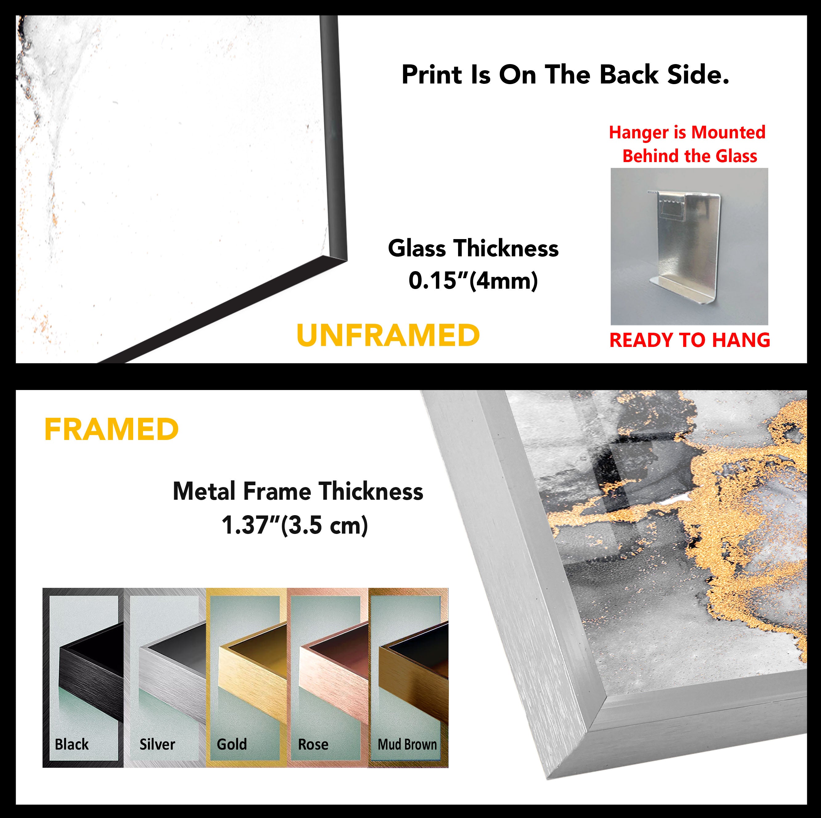 Black White and Gold Abstract Wall Art - Minimalist Glass Print for Modern Home & Office Decor | Perfect for Living Room, Bedroom & Office Spaces