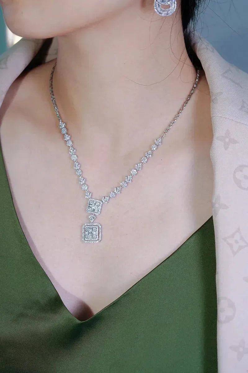 18K White Gold Diamond Necklace for Women - 3.5 Carat Real Natural Square Cut Diamond Pendant Luxury Jewelry | Perfect for Parties, Weddings, Anniversaries & Special Occasions