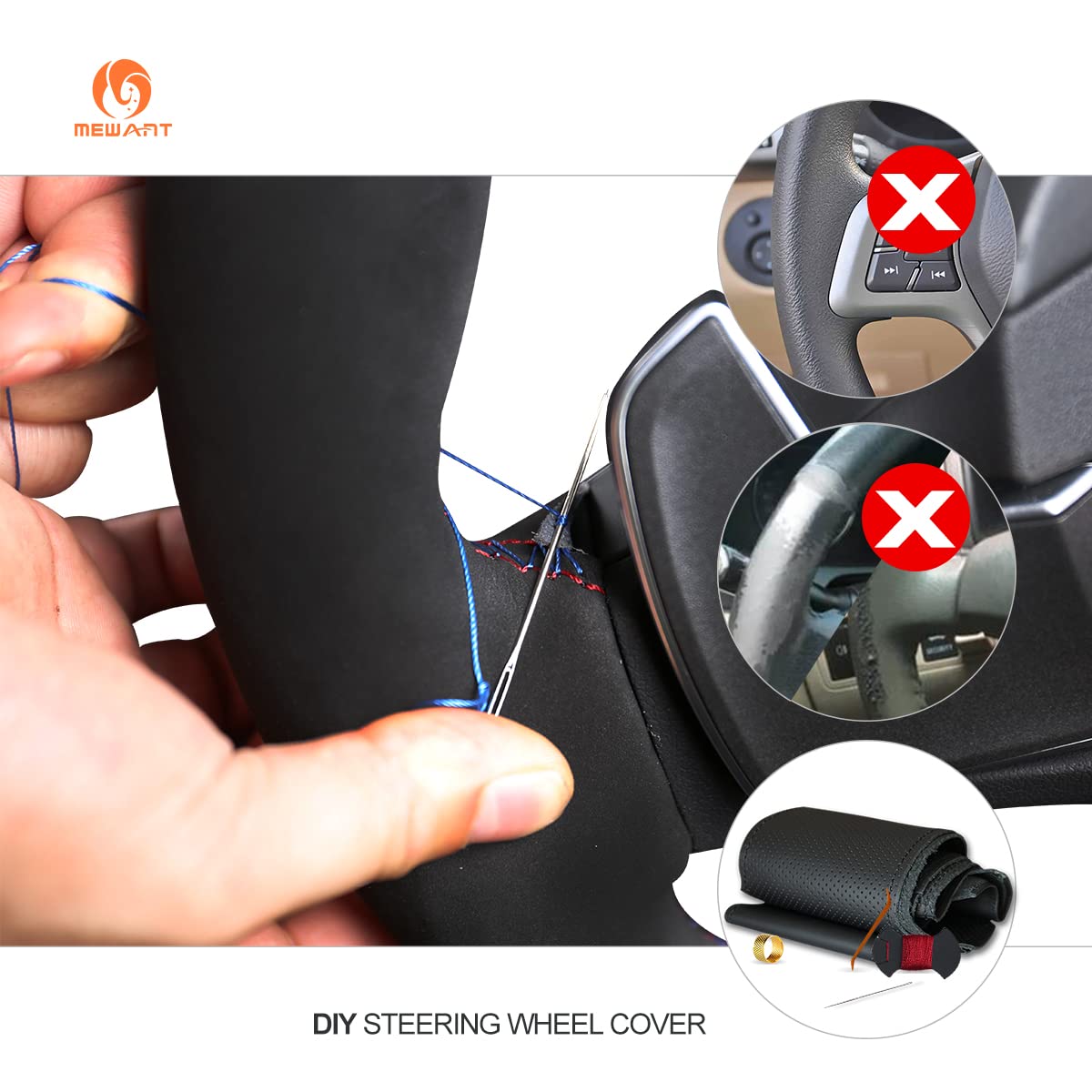Premium Breathable Hand-Sewn Custom Steering Wheel Cover for Ford Focus ST (2005-2012) & RS (2009-2011) - Microfiber Leather Car Accessories - Perfect for Daily Driving & Road Trips