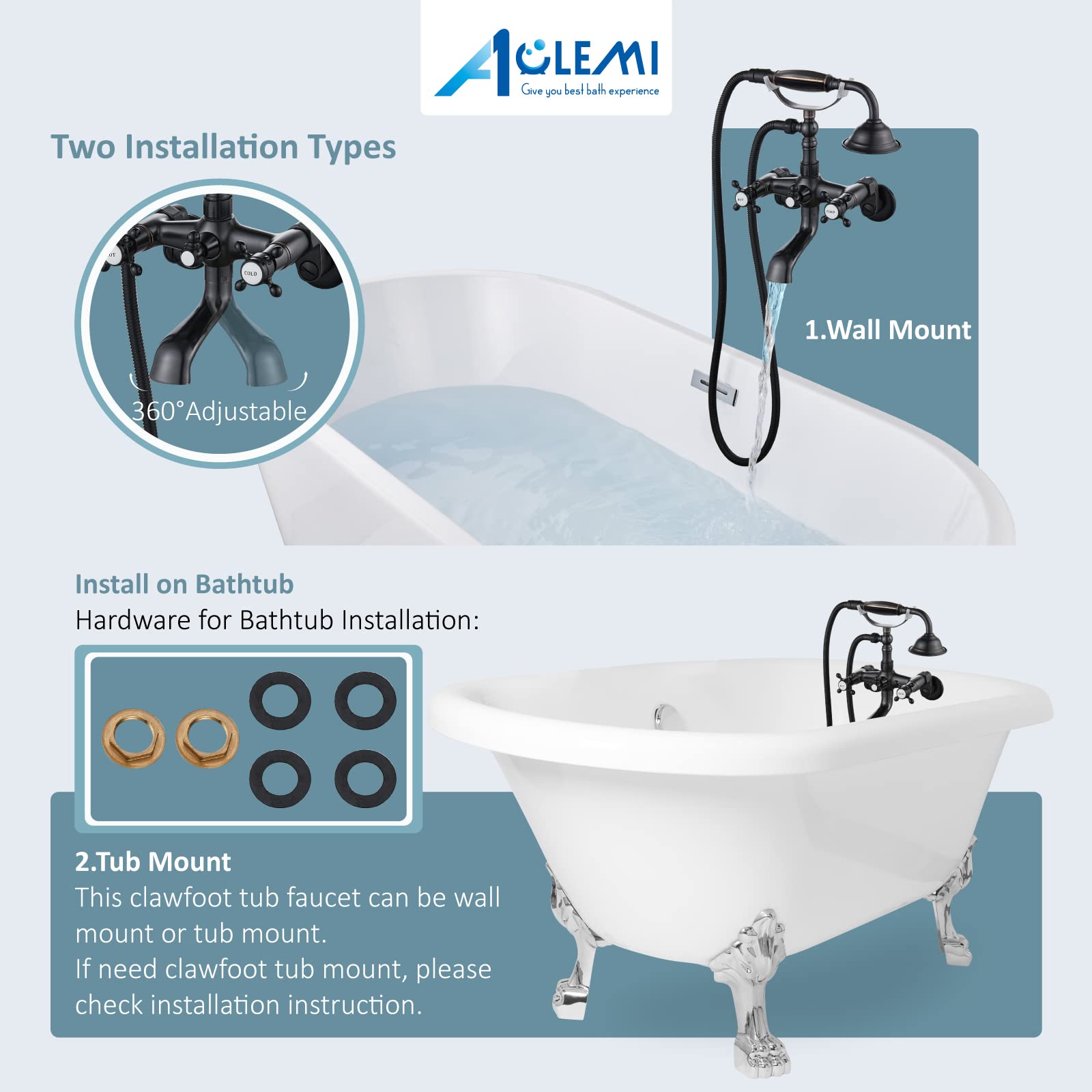 **Aolemi Vintage Oil Rubbed Bronze Clawfoot Tub Faucet Set - Wall Mount Bathtub Filler with Handheld Shower Sprayer & Double Cross Handle - Perfect for Classic Bathroom & Spa Retreats**