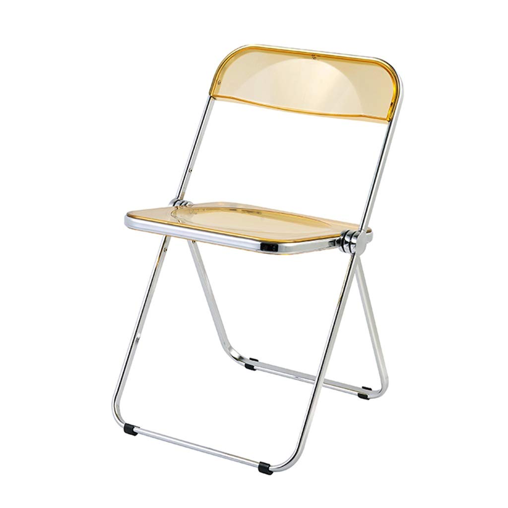 Modern Acrylic Vanity Stool - Foldable Makeup Chair with Minimalist Design, Yellow Transparent Seat for Bedroom (46.5x47x74cm) - Perfect for Dressing Table, Beauty Salon & Home Decor