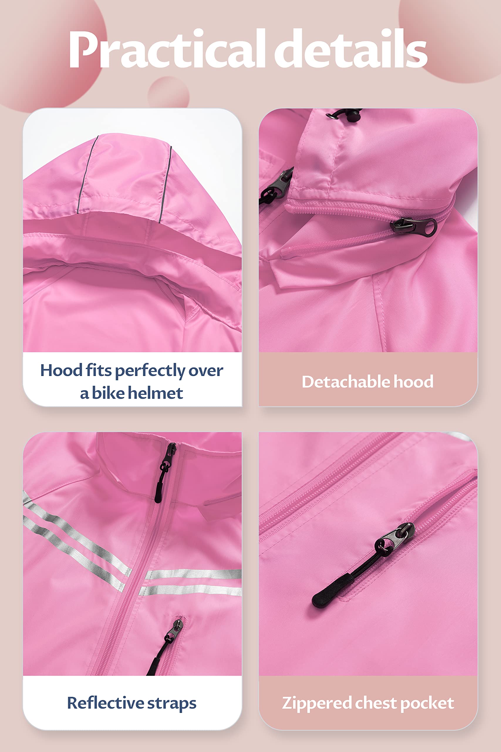 CREATMO Women's Lightweight Waterproof Running Jacket - Reflective Windbreaker Raincoat with Detachable Hood for Cycling, Hiking & Outdoor Activities | Packable Travel Rain Jacket for Women