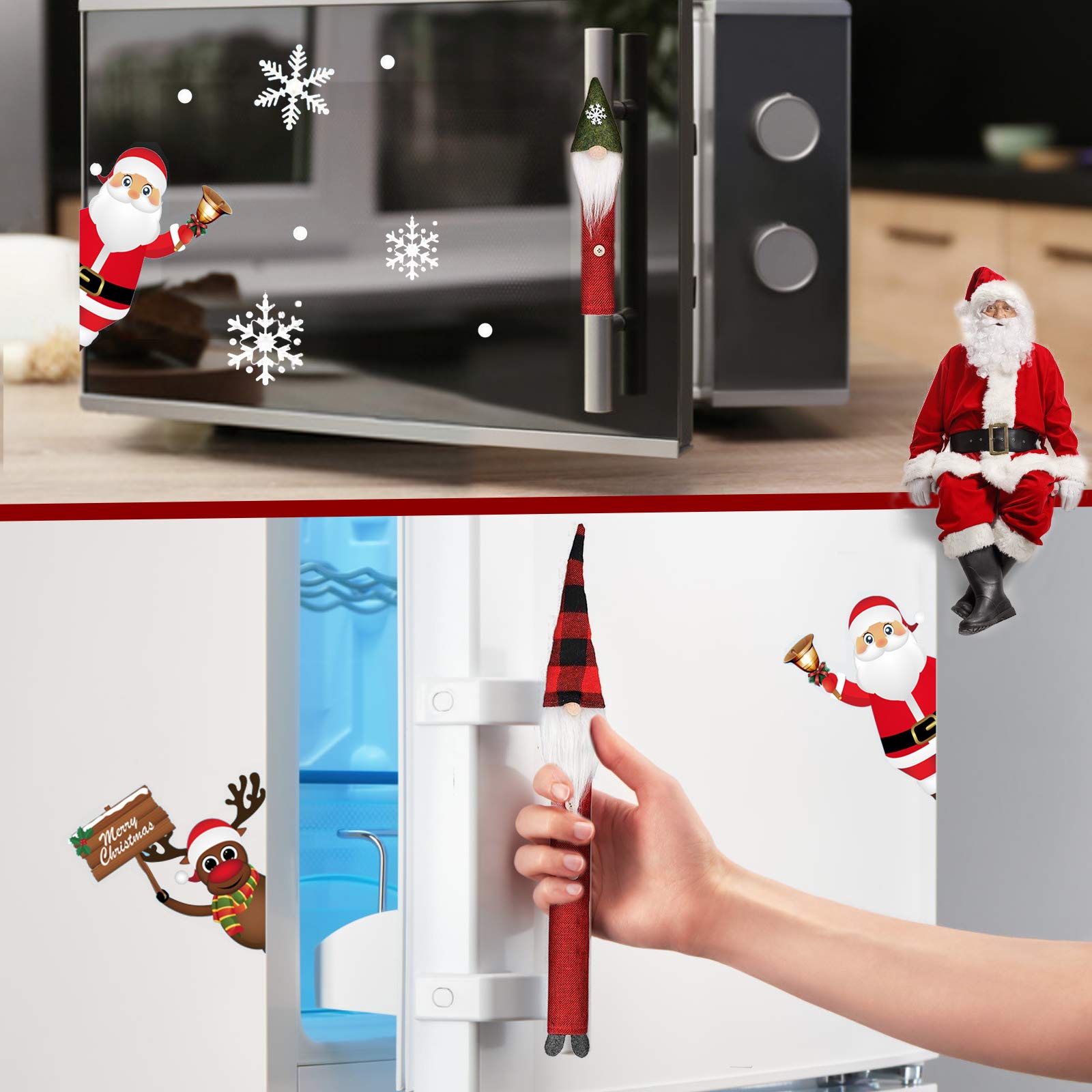 Festive Christmas Refrigerator Decorations Set - 8 Xmas Fridge Door Handle Covers & Snowman Stickers - Holiday Kitchen Decor for Microwave, Dishwasher & Fridge - Perfect for Home, Party & Gift Giving
