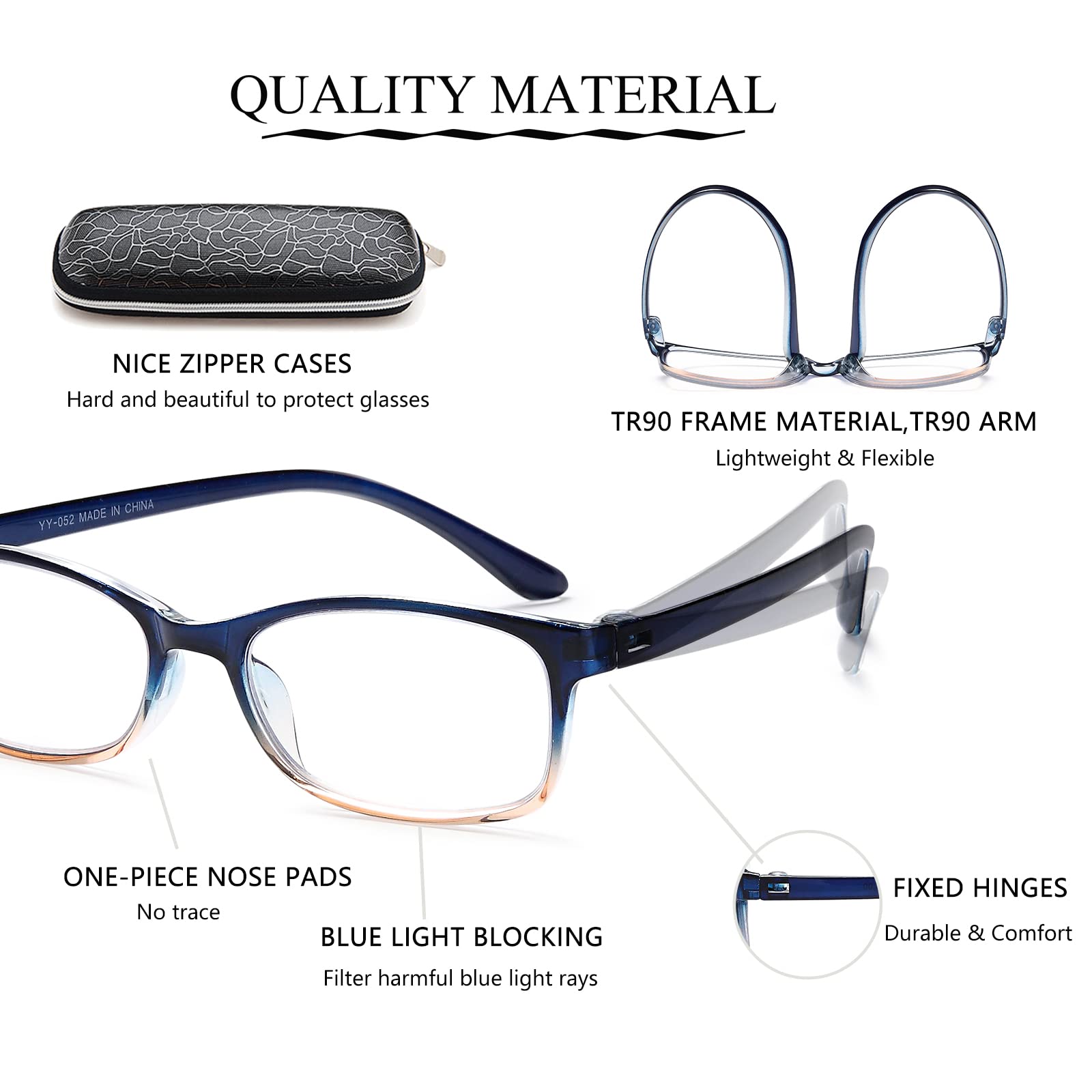 2 Pack Blue Light Blocking Reading Glasses for Women & Men - Lightweight TR90 Frame, Anti Glare UV Protection, 1.75 Magnification - Perfect for Computer Work, Reading & Screen Time