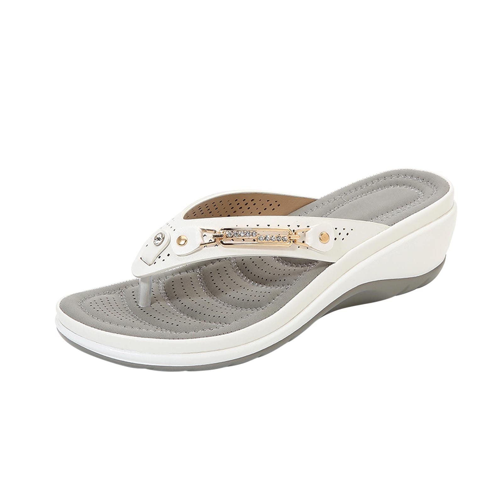 Oiangi Women's Wedge Flip Flop Sandals - Summer Casual Thong Straps with Metal Decoration | Lightweight Comfortable Beach Shoes for Walking, Travel & Poolside Relaxation